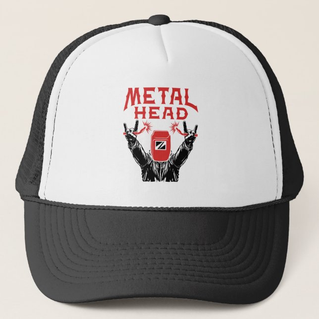 Metal Head Funny Welder Welding Helmet Trucker Hat (Front)