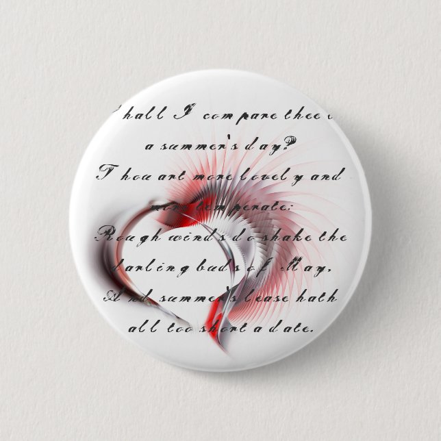 Metal Heart with Shakespeare's sonnet 18 6 Cm Round Badge (Front)