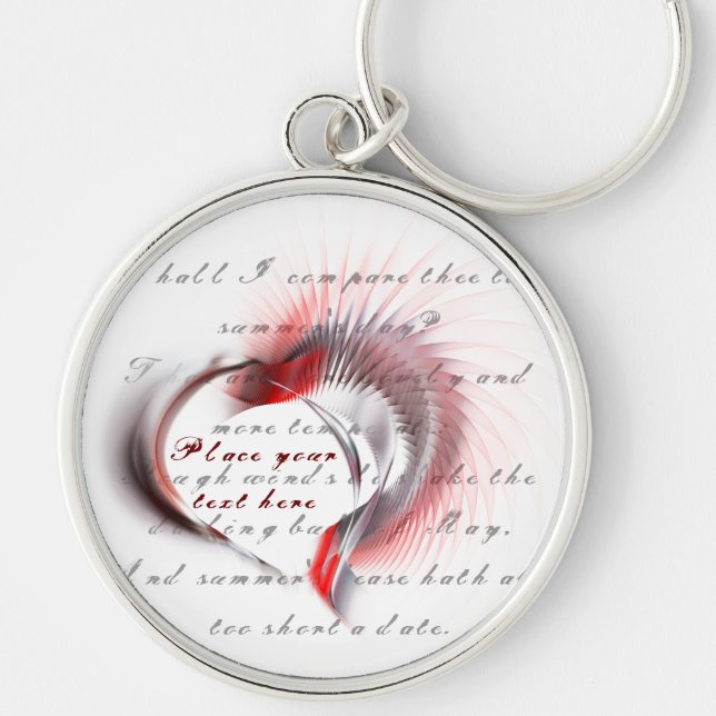 Metal Heart with Shakespeare's sonnet 18 Key Ring (Front)