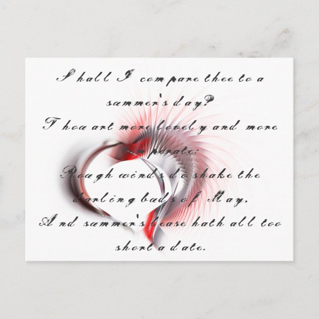 Metal Heart with Shakespeare's sonnet 18 Postcard (Front)