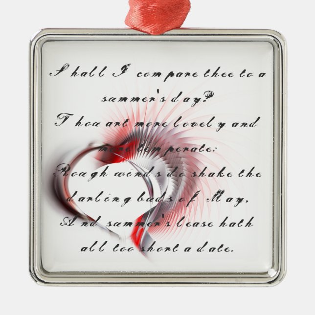 Metal Heart with Shakespeare's sonnet 18 Tree Decoration (Front)