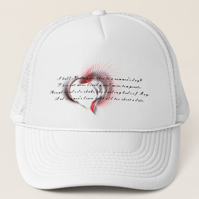 Metal Heart with Shakespeare's sonnet 18 Trucker Hat (Front)