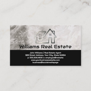 Metal House Logo Real Estate Marble Business Card