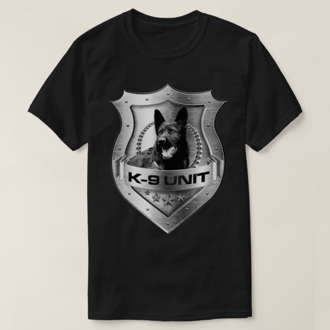 Metal K9 Unit Badge German Shepherd T-Shirt (Design Front)