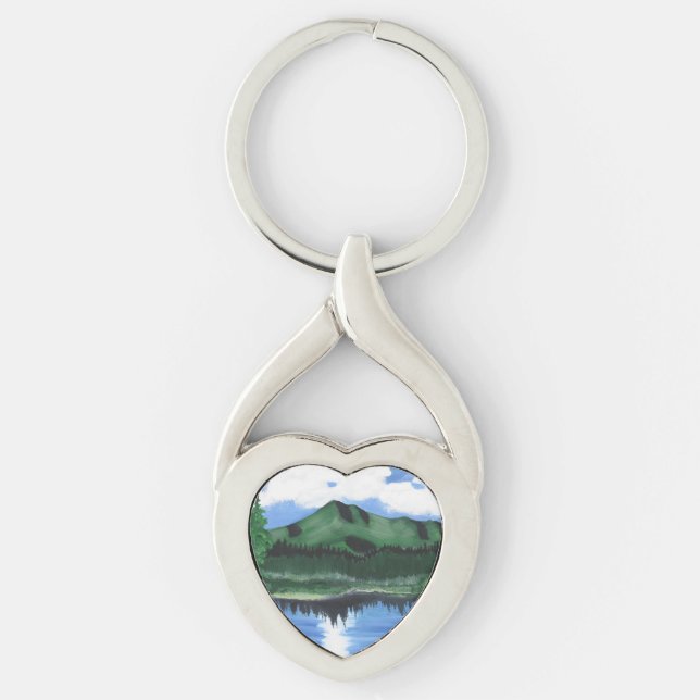 Metal Keychain Mt Tamalpais Painting and Lake (Front)