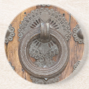 Metal Knocker on Old Wooden Door Coaster