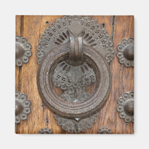 Metal Knocker on Old Wooden Door Magnet