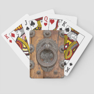Metal Knocker on Old Wooden Door Playing Cards