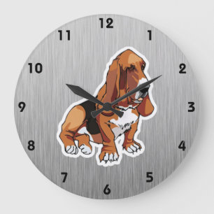 Metal look; Basset Hound Large Clock