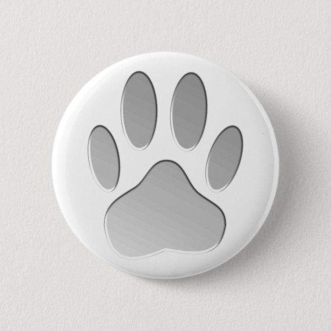 Metal-Look Dog Paw Print 6 Cm Round Badge (Front)