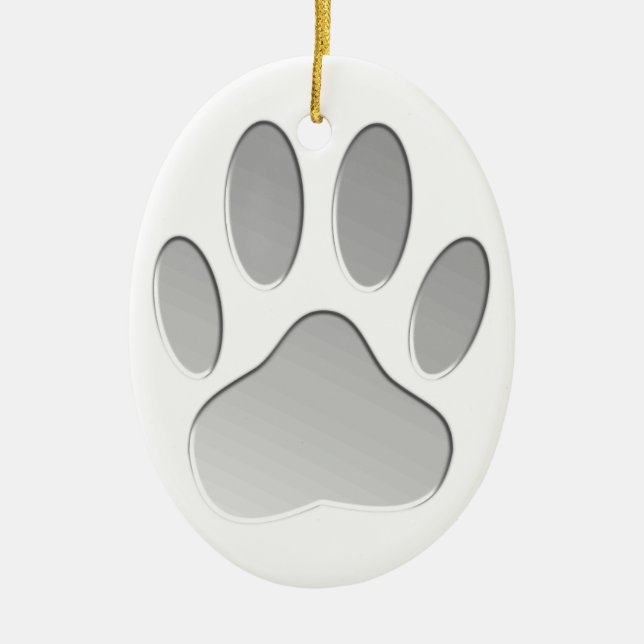 Metal-Look Dog Paw Print Ceramic Tree Decoration (Front)