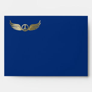 Metal look peace symbol with wings envelopes
