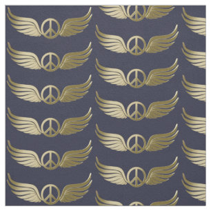 Metal look peace symbol with wings fabric