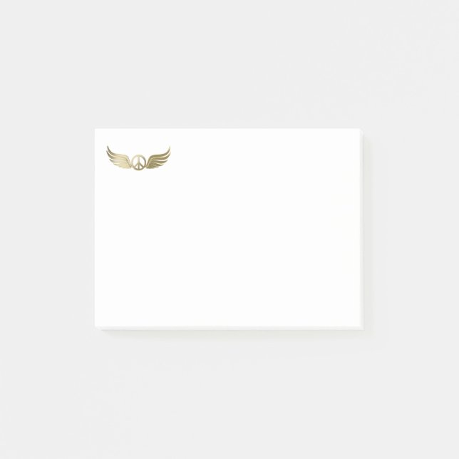Metal look peace symbol with wings post-it notes (Front)