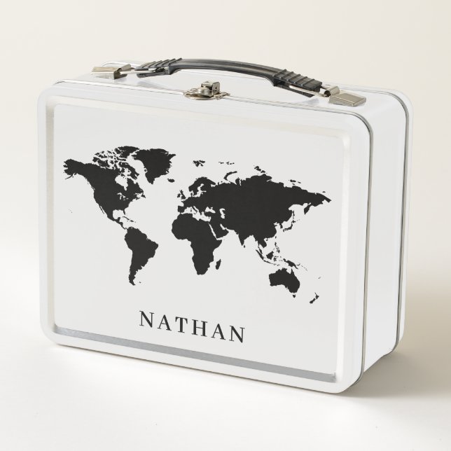 Metal Lunch Box with World Maps and Name (Front)