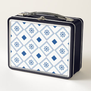 Metal lunchbox with a navy blue frame