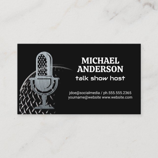Metal Microphone Logo | Podcast Host Business Card (Front)