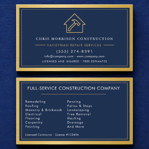 Metal Modern Handyman Navy Blue Gold Business Card