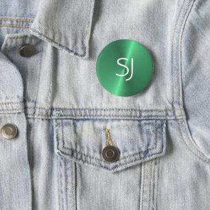 Metal monogram green shiny 6 cm round badge