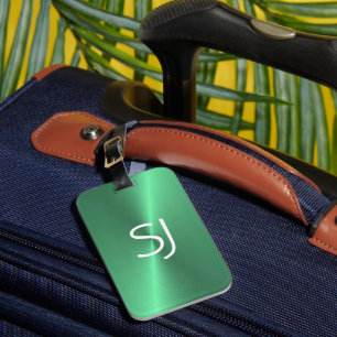 Metal monogram green shiny luggage tag