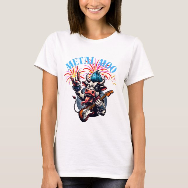     Metal Moo-d – Rockin' Cow with a Guitar T-Shirt (Front)
