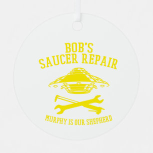 metal ornament/ yellow Bob's Saucer Rehttpair logo Tree Decoration