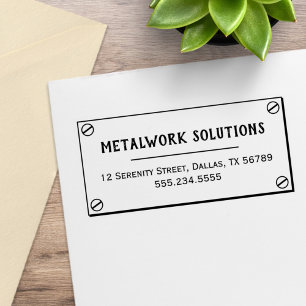 Metal Plate with Screws Business Address Rubber Stamp