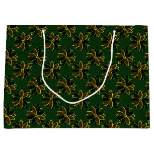 Metal Poinsettia Flowers-1-Green-Gold-GIFT BAG L