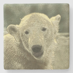 metal polar bear stone coaster