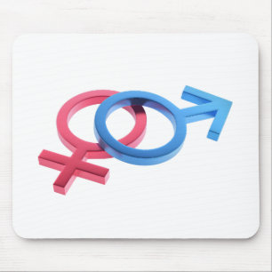 Metal red female and blue male gender symbols mouse pad