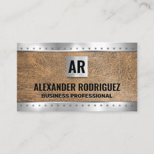 Metal Rivets Brown Leather Monogram Business Car Business Card