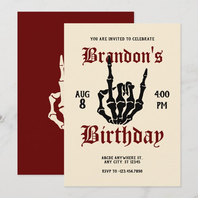 Metal Rock Birthday Invitation (Front/Back)