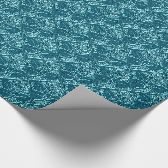 Metal Roses-02-Blue-Gift Wrapping Paper (Corner)