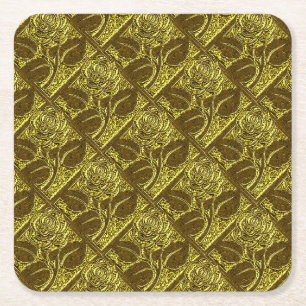 Metal Roses-9-Green Gold-Coaster Set Square Paper Coaster