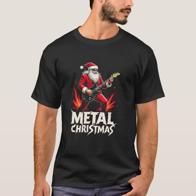 Metal Santa Claus Christmas Rock Roll Xmas Guitar  T-Shirt (Front)