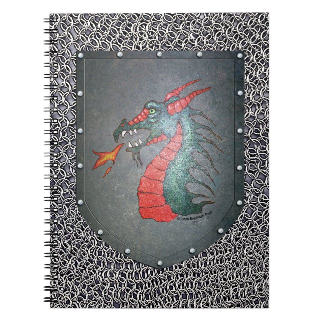 Metal Shield Dragon Chainmail Background Notebook (Front)