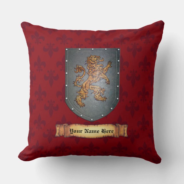 Metal Shield Lion Red Cushion (Front)