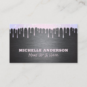 Metal Silver Brushed Bokeh Sparkle Drip Business Card