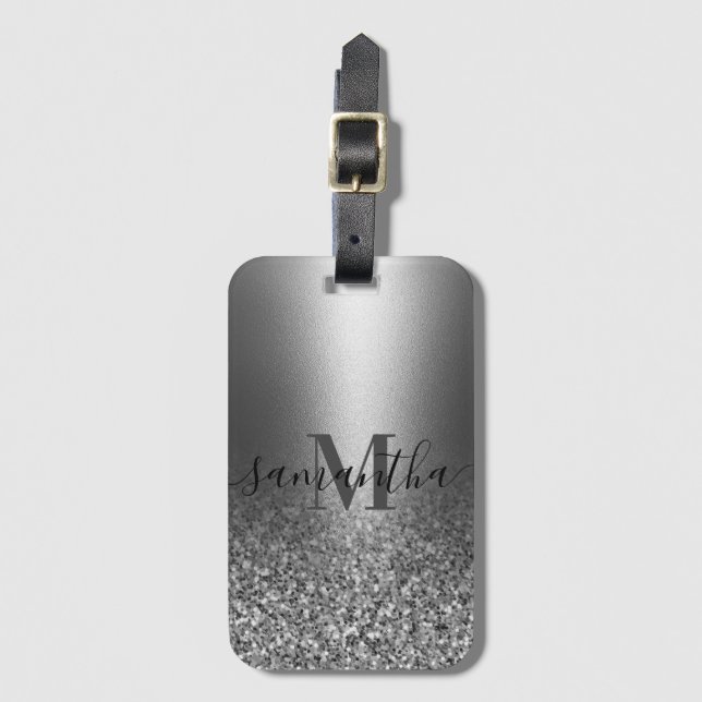 Metal Silver Glitter Luggage Tag (Front Vertical)