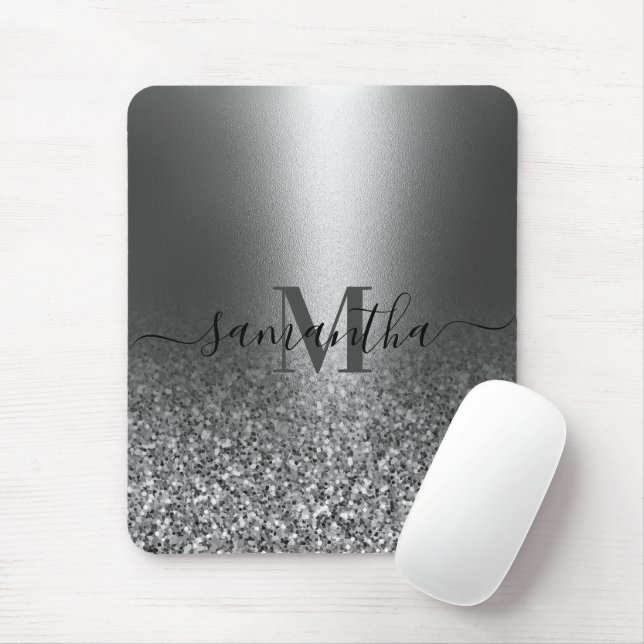 Metal Silver Glitter Mouse Pad (With Mouse)