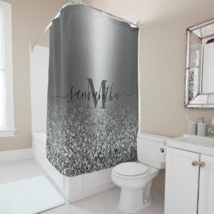 Metal Silver Glitter Shower Curtain