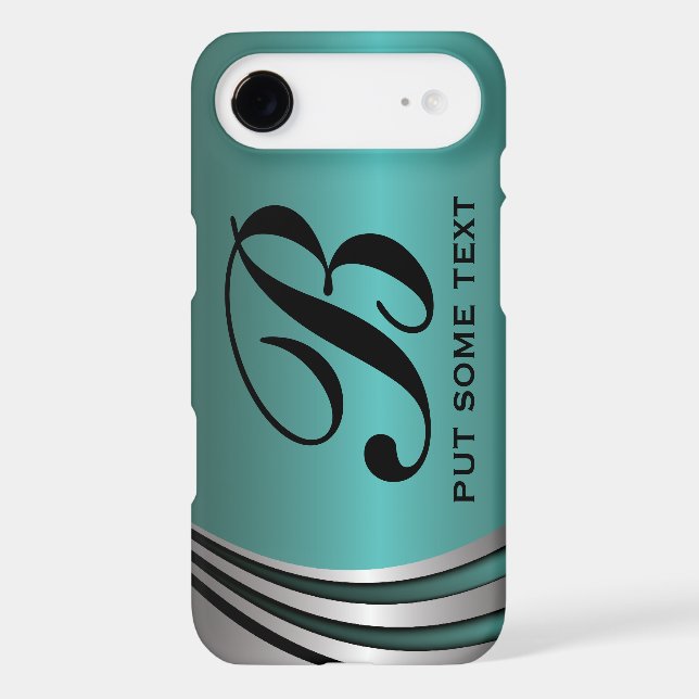 Metal silver grey teal, monogram custom Case-Mate iPhone case (Back)