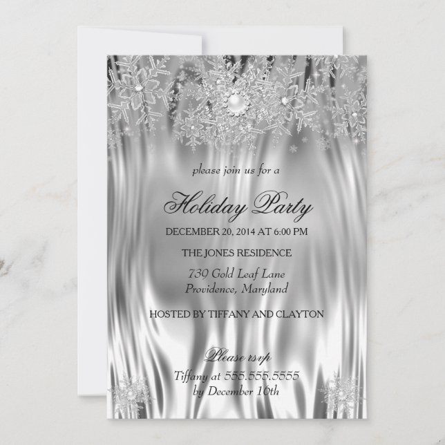 Metal Silver Look Winter Wonderland Holiday Party Invitation (Front)