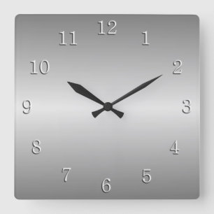 Metal Silver Look with White Numbers Square Wall Clock