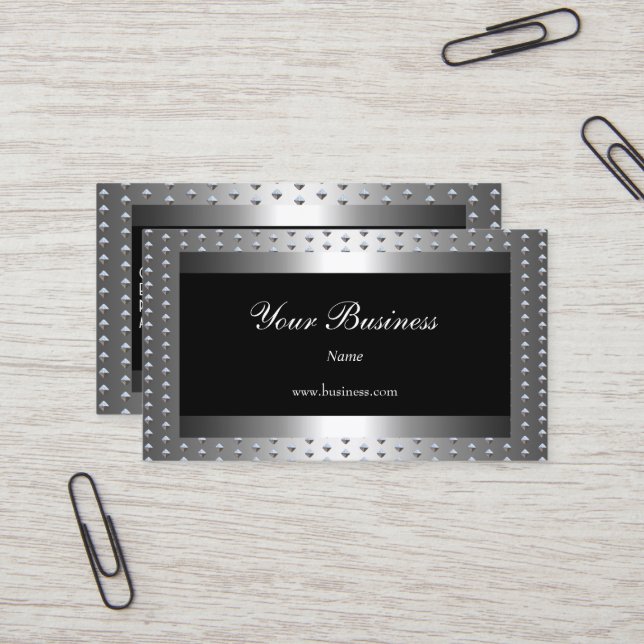 Metal Silver studs Black Elegant Classy Business Card (Front/Back In Situ)