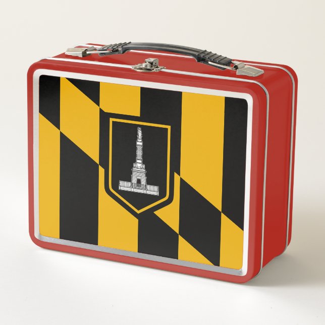 Metal Stainless Lunchbox with flag of Baltimore (Front)