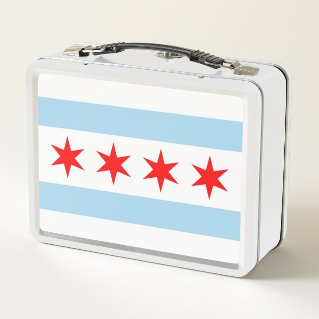 Metal Stainless Lunchbox with flag of Chicago (Back)