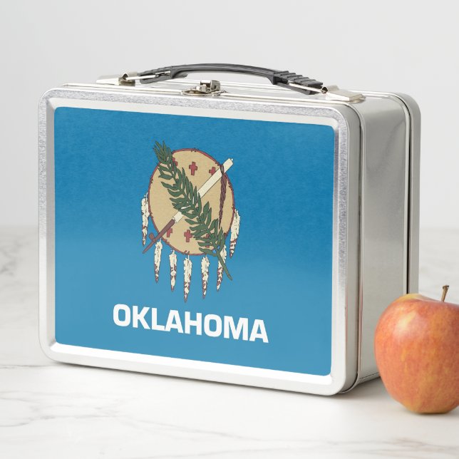 Metal Stainless Lunchbox with flag of Oklahoma (In Situ)