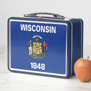 Metal Stainless Lunchbox with Wisconsin flag