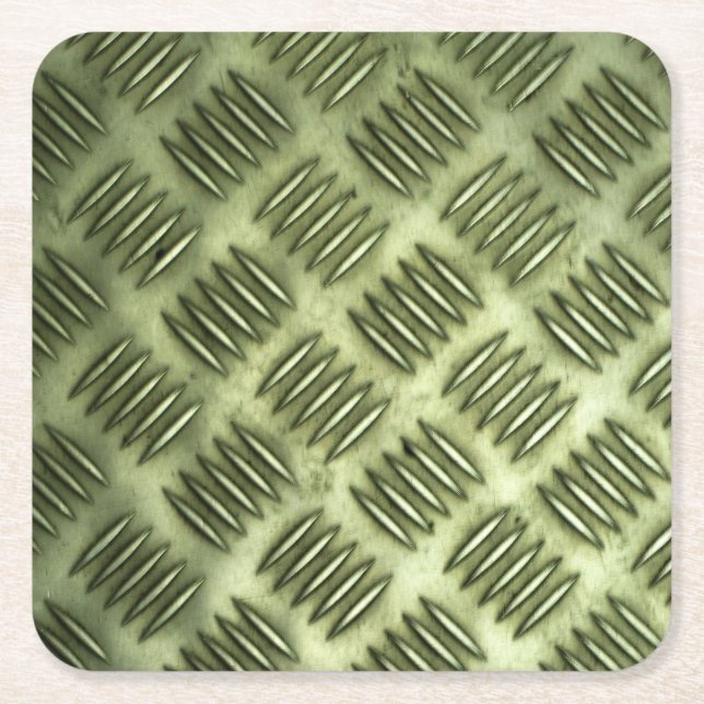 Metal Steel Chequered Flooring Diagonal Texture Square Paper Coaster (Front)